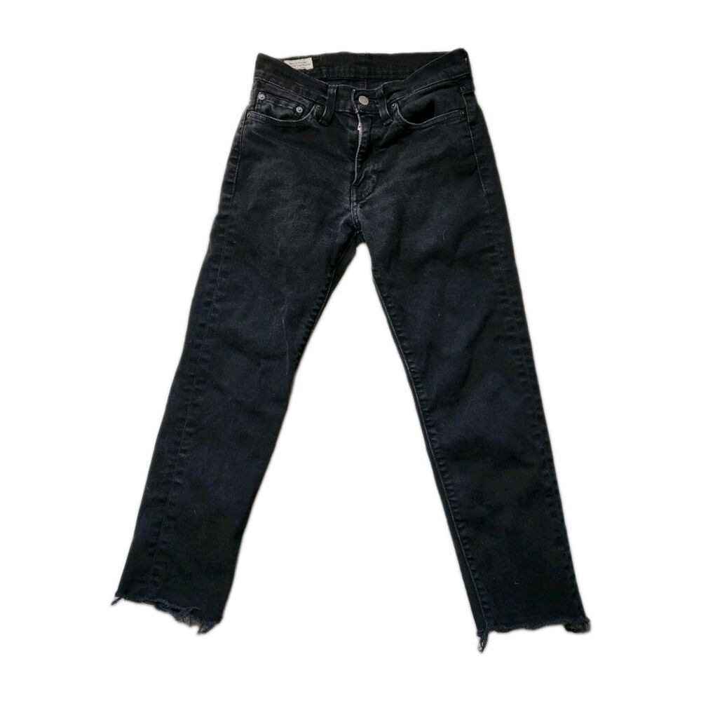 Levi’s 511 Mid Rise Skinny Jeans Black Denim Raw Hem Womens 28x23.5 Red Tab EUC